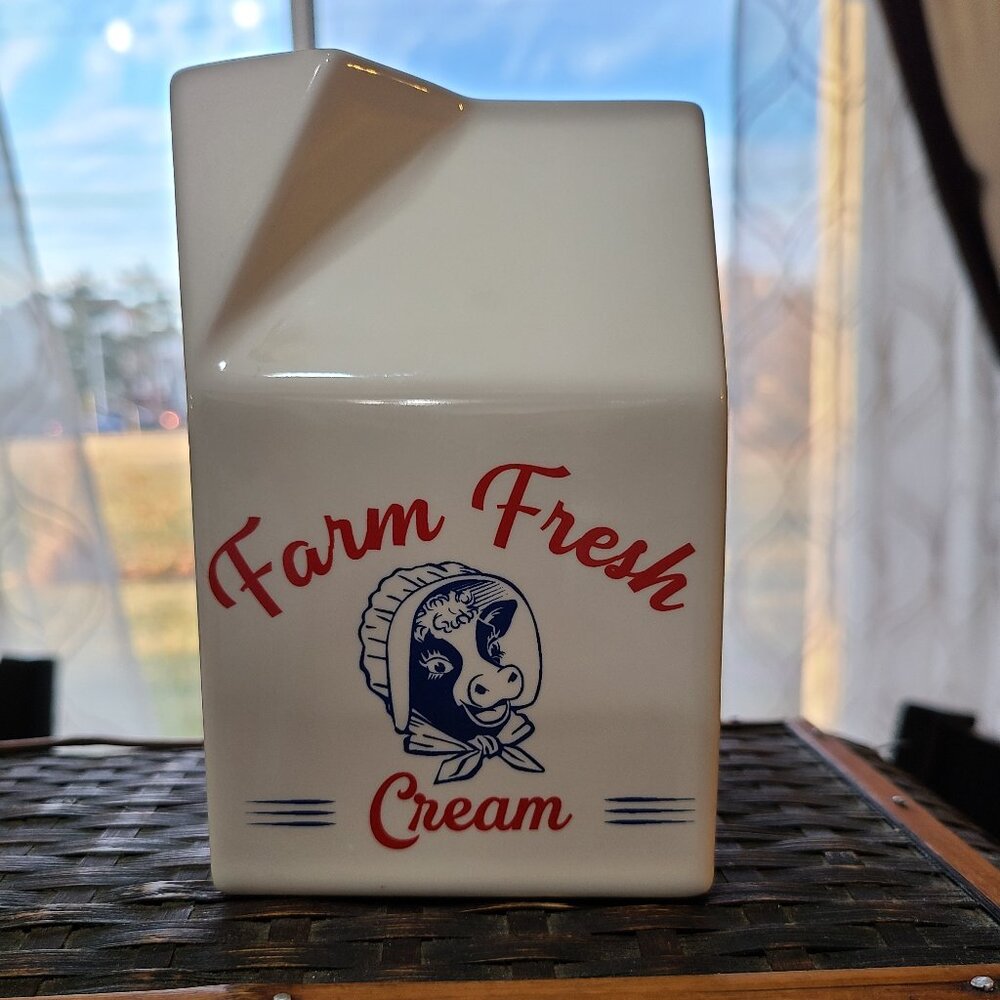 Farm Fresh Ceramic Dolomite Milk Carton Cream Dispenser By Mad Engine NEW